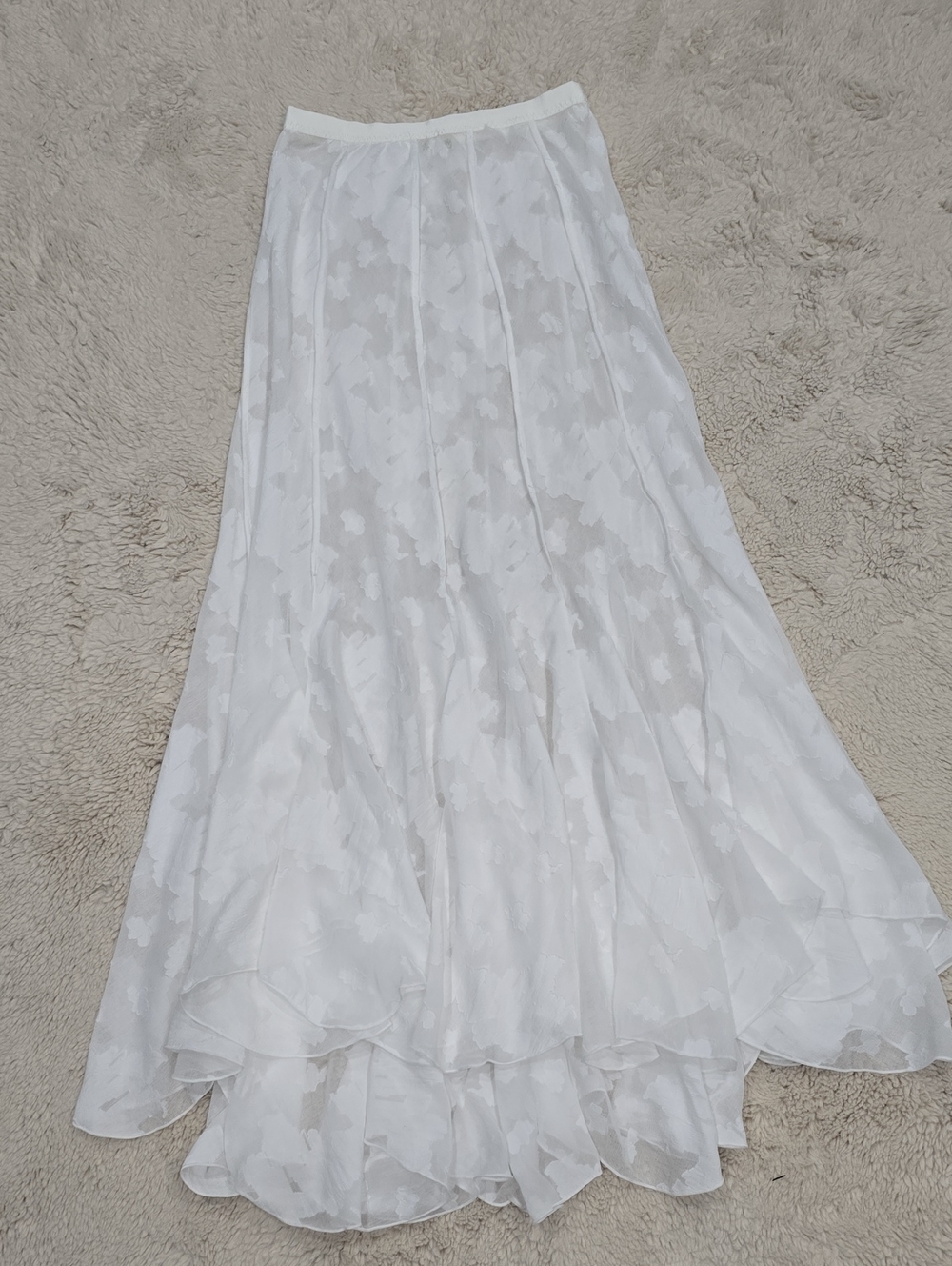 White Floral-Overlay Maxi Skirt with Elastic Waist